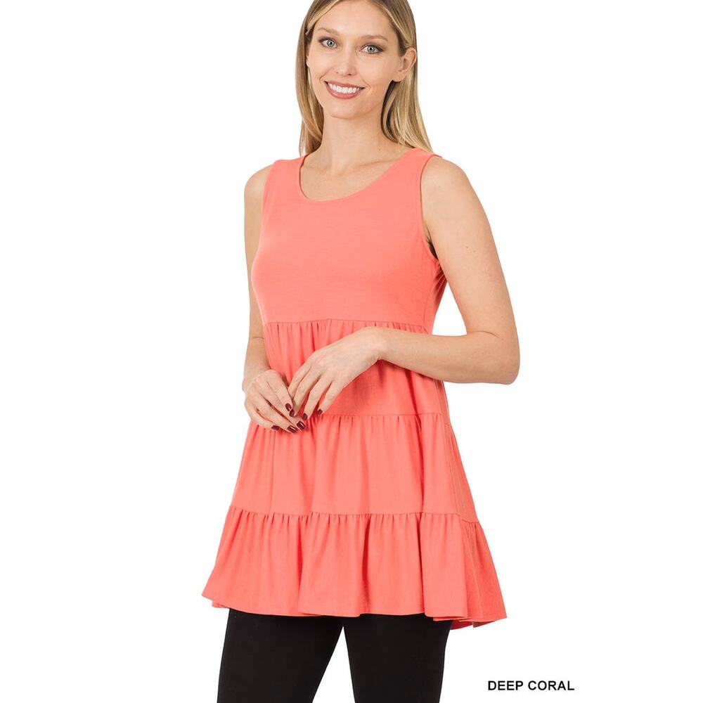 1278 - Zenana Deep Pink Tiered Sleeveless Tank - XL